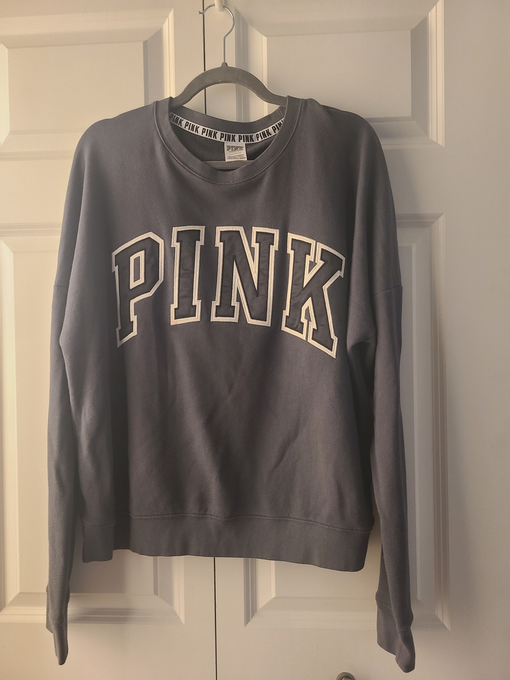 PINK Victoria's Secret Charcoal Gray Crewneck Sweatshirt with White Logo